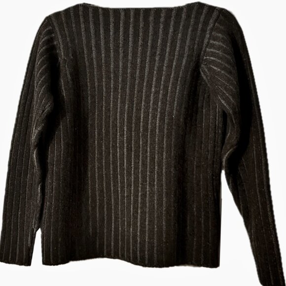 Jason Wu Ribbed Pattern Knit Cashmere Sweater Black Gray Boat Neck Womens S New - Picture 6 of 8